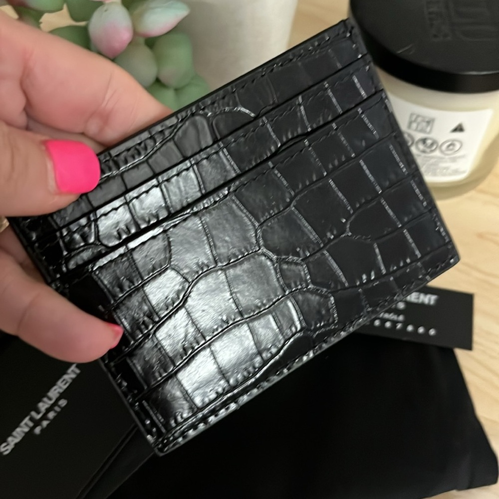 NWT Saint Laurent Black Croc-Embossed Card Holder - Picture 4 of 9